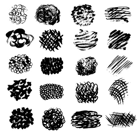 Set of black paint, ink brush strokes, brushes, lines. Dirty artistic design elements, boxes, frames for text.のイラスト素材