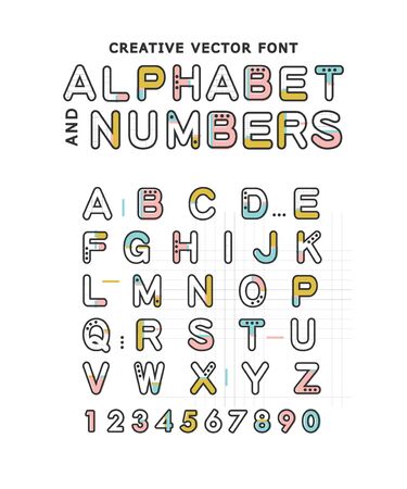 Creative vector font. Alphabet and numbers.Modern style.のイラスト素材