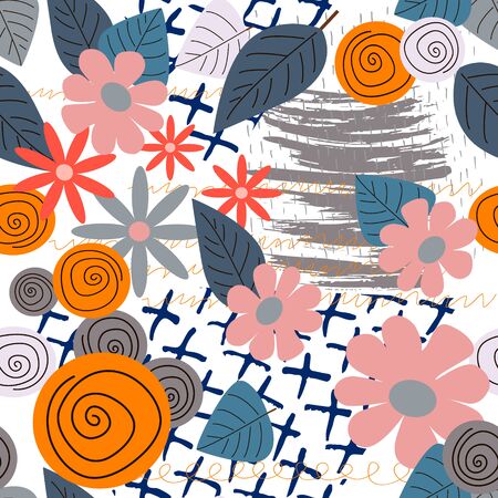 Seamless pattern with abstract flowers. Creative floral surface design. Vector backgroundのイラスト素材