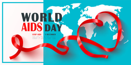 World AIDS day banner with red ribbon.Stop Aids. Awareness.Vector illustration.