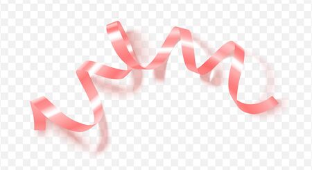Pink silk ribbon with shadow on transparent background.Realistic decorative element for the design of postcards, posters, banners and more.Vector illustration.The view from the top.のイラスト素材