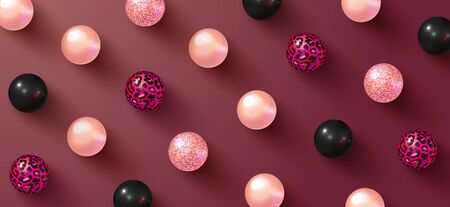 Abstract background with 3D realistic balls.Colorful glossy bubbles. Trendy banner or poster design. Vector illustrationのイラスト素材