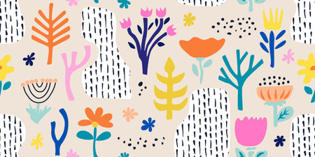 Abstract seamless background with flowers and hand-drawn details.Modern background for the design of...