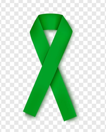 Liver Cancer Awareness Month. Emerald Green Color Ribbon Isolated On Transparent Background. Vector Design Template For Poster.のイラスト素材