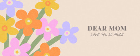 Mothers Day illustration with cute hand drawn flowers. Spring or summer floral design. Modern trendy flat style. Perfect for card, banner, greeting and social media.のイラスト素材