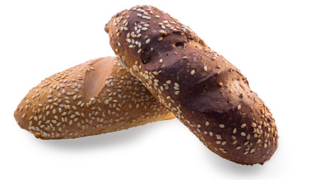 Buns with sesame. Isolated on white backgroundの写真素材