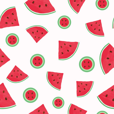 Watermelon slice seamless pattern. Vector illustration painting