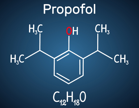 Halothane short-acting anesthetic drug molecule. Structural chemical formula on the dark blue background. Vector illustrationのイラスト素材