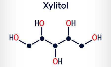 Xylitol, C5H12O5 molecule. It is polyalcohol and sugar alcohol, an alditol. Is used as food additive E967 and sugar substitute. Structural chemical formula. Vector illustrationのイラスト素材