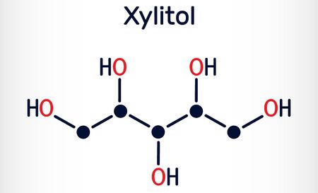 Xylitol,  C5H12O5 molecule. It is polyalcohol and sugar alcohol, an alditol. Is used as food additive E967 and sugar substitute.  Structural chemical formula. Vector illustrationのイラスト素材