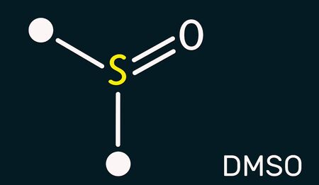Dimethyl sulfoxide, DMSO, C2H6OS molecule. It is an organosulfur compound, polar aprotic solvent. Skeletal chemical formula. Illustrationの写真素材