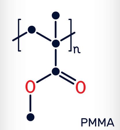 Poly(methyl methacrylate), acrylic glass, plexiglass, PMMA molecule. It is synthetic polymer of methyl methacrylate, is used for acrylic paint, latex, acrylic glass. Skeletal chemical formula. Vector illustrationのイラスト素材
