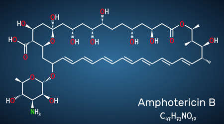 Amphotericin B molecule. It is antifungal used to treat fungal infections. Structural chemicals on the dark blue background. vector illustrationのイラスト素材
