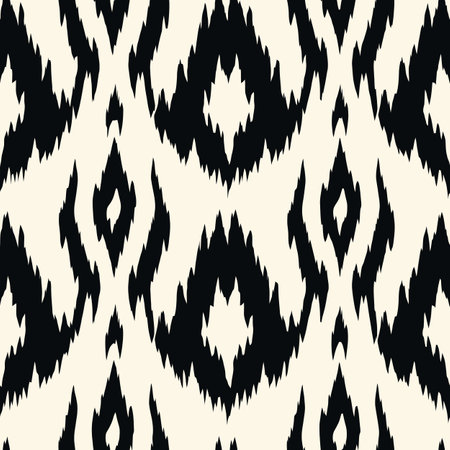 Ikat light beige and black seamless pattern. Vector illustrationのイラスト素材