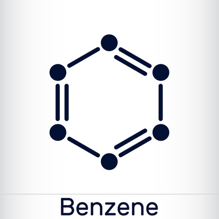 Benzene, benzol C6H6 molecule. Skeletal chemical formula. Vector illustrationのイラスト素材