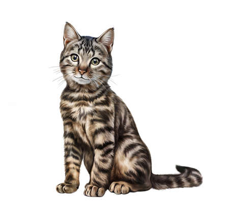 The cat (Felis silvestris catus) realistic drawing illustration for pet encyclopedia isolated image on white backgroundの写真素材