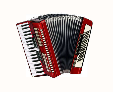 Accordion keyboard, musical instrument, realistic drawing, isolated image on white backgroundの写真素材