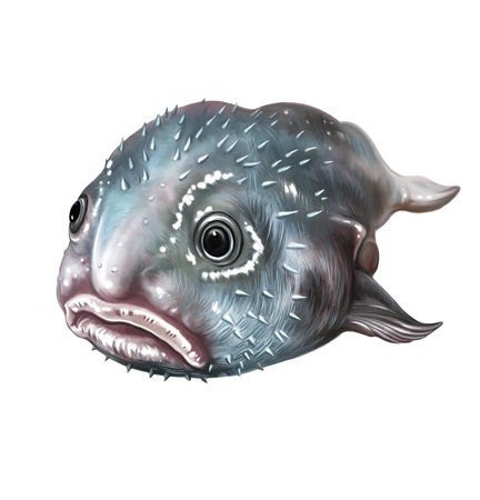 Blobfish (Psychrolutes marcidus), realistic drawing, illustration for the encyclopedia of the...