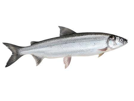 Arctic omul, Coregonus autumnalis, commercial fish of the salmon genus, realistic drawing, inhabitants of the seas and oceans, isolated image on a white backgroundの写真素材