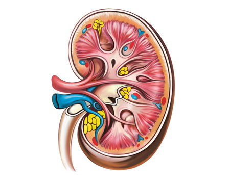 Diagram of the structure of the human kidney, anatomy illustration, isolated image on a white backgroundの写真素材