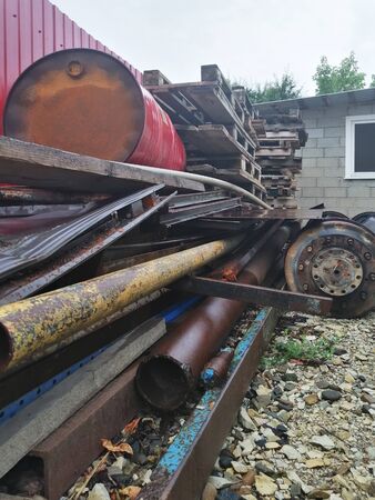large landfill of scrap metal and other technological wasteの写真素材
