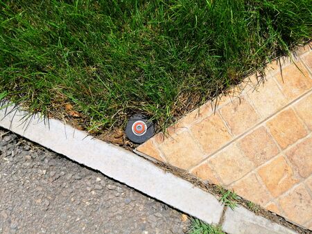 irrigation system, grass, border, top viewの写真素材