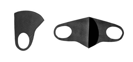 face mask, for protection, black. the idea is ecology. beauty industry. cover your face during work. accessory for barbers, cosmetologists, shugaring, tattoo parlors. isolated on white background, assembled and unfolded version, top viewの写真素材