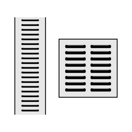 drainage systems, grate for water drainage - illustration isolated on white background. concept - construction of houses, sewage. rain drain - top viewのイラスト素材