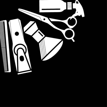 barber shop. tools for male hairdresser - black and white illustration, square shape, place for textのイラスト素材
