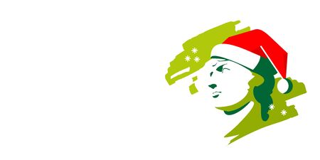 christmas, greek head, santa claus hat, new year. antique portrait of a young guy in a red hat - logo on a white background. card with place for text for christmas, modern art. face silhouetteのイラスト素材