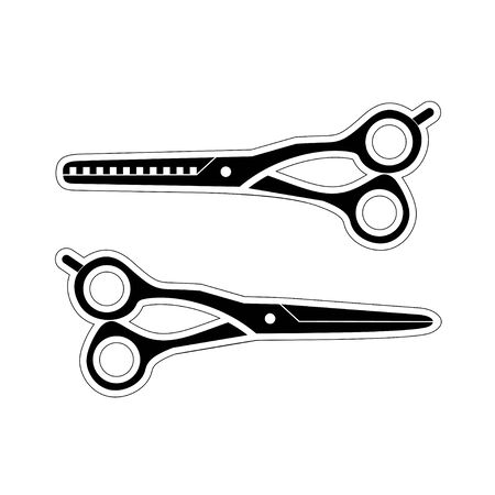 haircut scissors - black illustration isolated on white background. barber shop icon, flat style. thinning shears.のイラスト素材