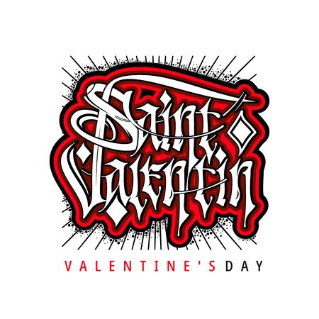 valentine's day - lettering in the gothic style. St. valentine - creative inscription, illustration. gothic - blackletter calligraphy. concept - fashion design, logoのイラスト素材