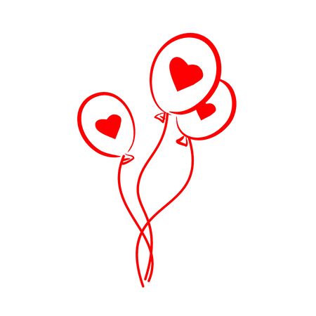 balloons with hearts - vector flat illustration of lines. valentines day design elements on white backgroundのイラスト素材