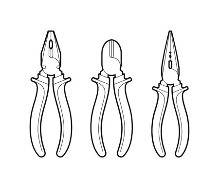 pliers - coloring book for children. repair tool kit - flat illustration on white background. multifunctional pliers.のイラスト素材