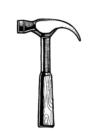 bench hammer - stylized black linear illustration. ztp iron hand tool to pull out nails. repair tool - silhouetteのイラスト素材