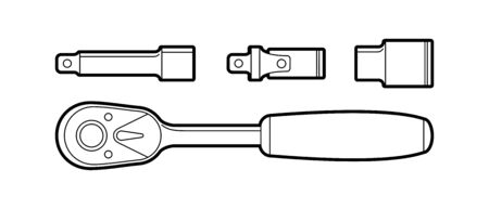 ratchet wrench - flat illustration on white background, coloring book. hand tools for pipes, sewers, repairsのイラスト素材