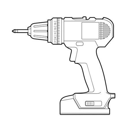 screwdriver, drill - hand tool. repair - coloringのイラスト素材