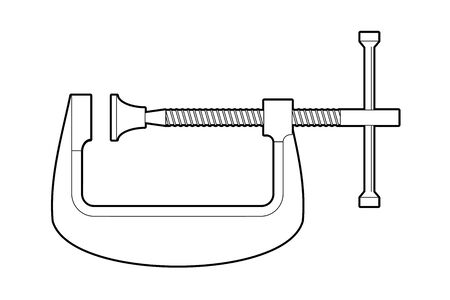 clamping clamp type g - flat illustration on a white background, coloring book. manual carpentry tools. repairs. workshopのイラスト素材