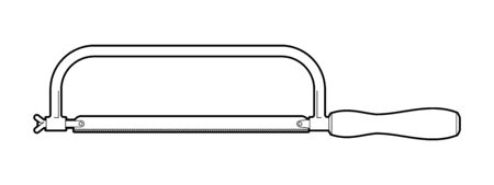 hacksaw for metal - illustration on a white background. hand tool - coloring. carpentry tools - linear black and white drawing. saw for repair - iconのイラスト素材