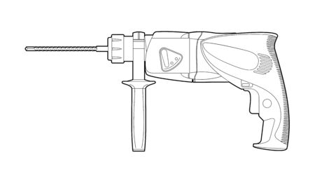 puncher and drill - illustration on a white background, coloring book. manual carpentry tool for repair. black and white linear drawing in a flat style.のイラスト素材