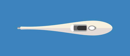 thermometer - flat illustration on a blue background. medical electronic thermometer for measuring...