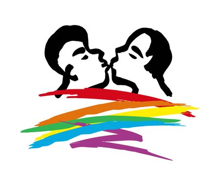 LGBT is a silhouette of two kissing men and a multi-colored symbol of the community. Gays - Cartoon sketch in a flat style. sexual and gender identity in cultureのイラスト素材
