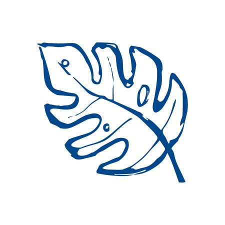Monstera - sketch on a white background, logo. tropical leaf - flat illustration.のイラスト素材
