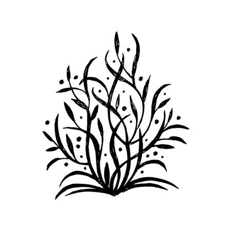 Decorative bush doodle style - flat illustration. Exclusive bush with hand drawn leaves. unique asymmetrical plant isolated on a white background to cut. decor for furniture or interiorのイラスト素材