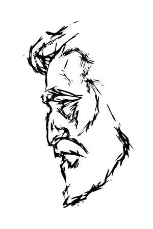 male portrait in profile - hand-drawn drawing. man s head sideways - flat style sketch for barbershop. adult man - stylized face.のイラスト素材