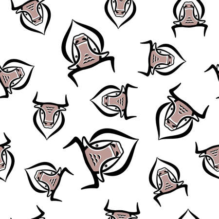 bull - seamless pattern. stylized bull on a white background - a symbol of 2021. Eastern calendar. stylized animal. textileのイラスト素材