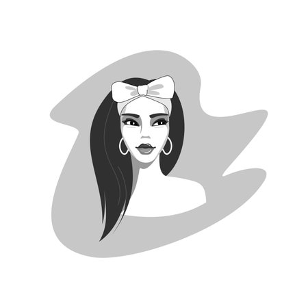 girl s face - silhouette, vector graphics. beautiful woman portrait on white background. facial features of a young girl, a graceful lock of hair. cosmetology.のイラスト素材