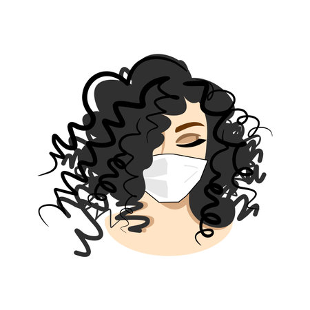 face of a beautiful girl in a medical mask. female face in a protective mask.のイラスト素材