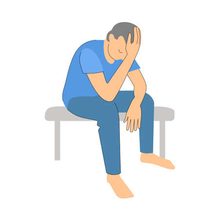man holding his head. the person sits and thinks. sadness, feeling unwell. psychology.のイラスト素材