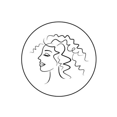 face of a girl with wavy hair - profile view. woman portraitのイラスト素材